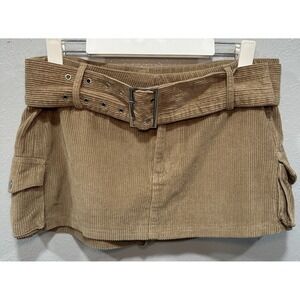 Windsor Mini Skirt Corduroy Women Junior Medium Light Brown Skort Belted Zip NWT